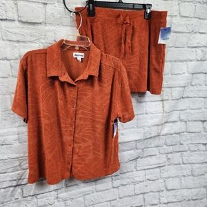 Abound NWT 2 Piece Terry Cloth Button Up Shirt & Skirt Set - Rust